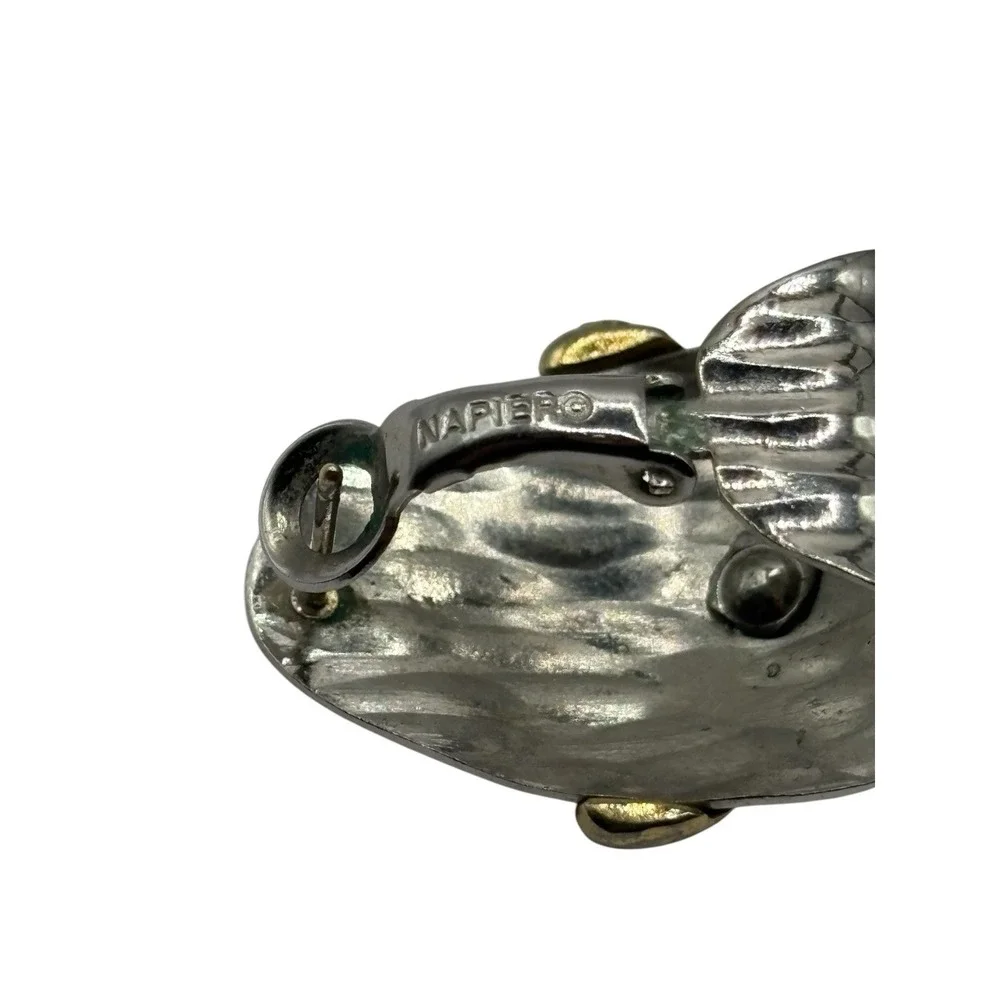 Vintage Napier Earrings Silver‎ & Gold Tone Huggie Hoop Hammered Design Layered